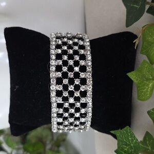 Silver with Clear Rhinestone Lattice Style Bangle Stretch Bracelet